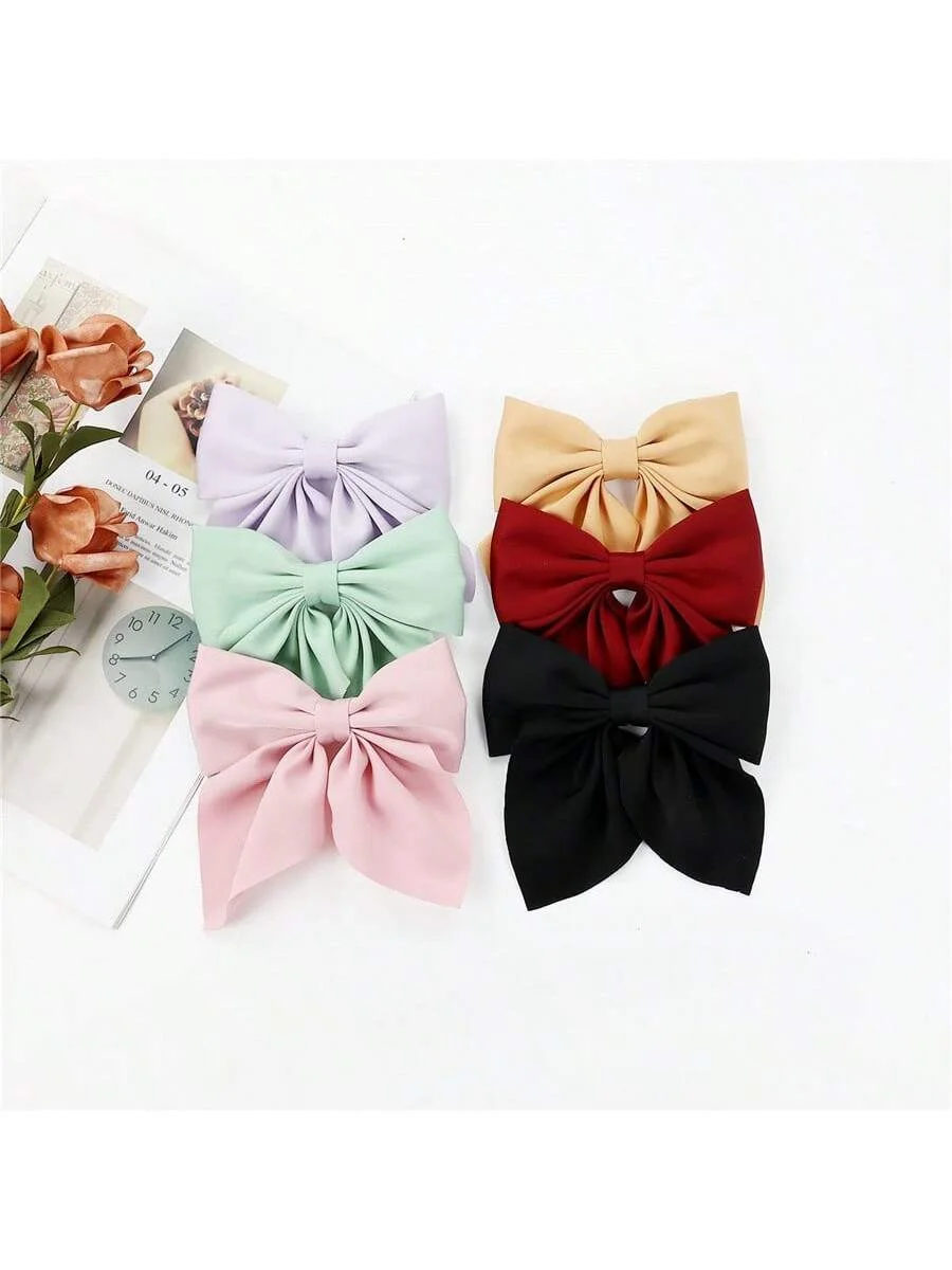 6pcs/pack Solid Ponytail Big Bow Alligator Hair Clips Duckbill Barrettes Hair Accessories for Girls Teens