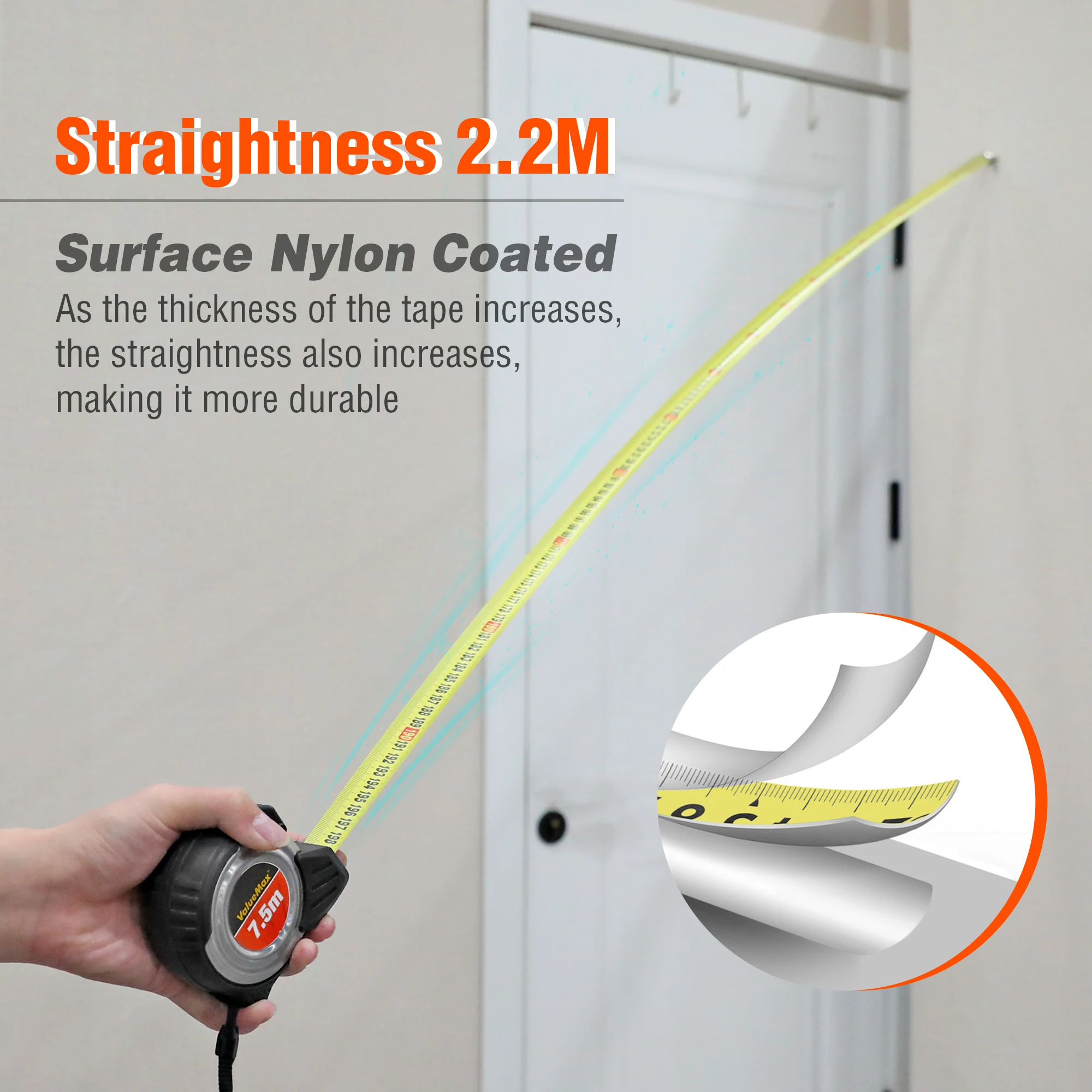 ValueMax 7.5M Metric Tape Measure Ruler Auto-Lock Retractable Distance Measurement Woodworking Measuring Tool