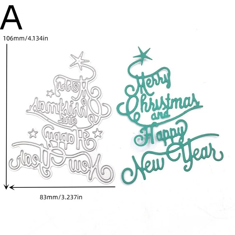 Merry Christmas Happy New Year Stencil DIY Die Cut Scrapbooking Card Making Metal Cutting Dies