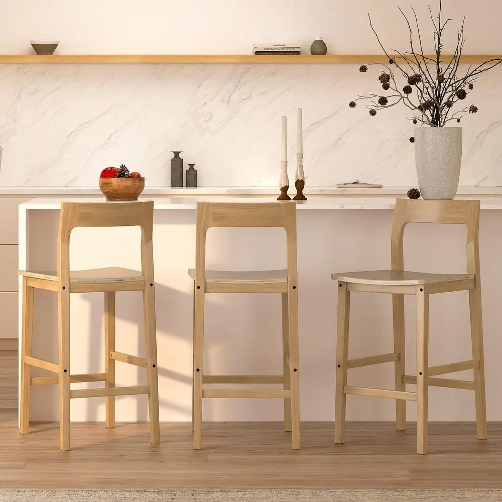 

Height Barstools Set of 3, Wood Bar Stools Armless Farmhouse Wooden Bar Dining Chairs with Solid Wood Legs for Kitchen Island C