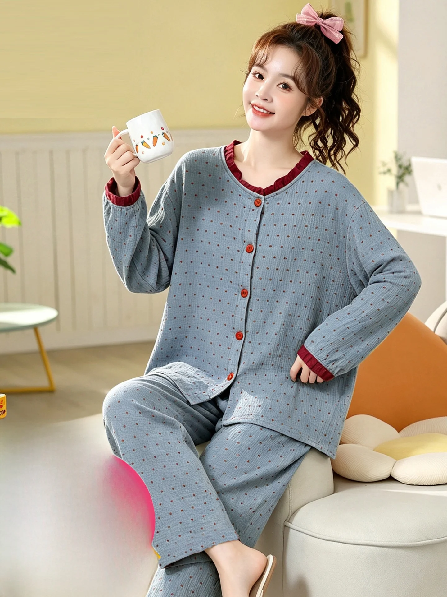 camicia-da-notte-in-cotone-taglie-forti-per-donna-200-libbre-puro-cotone-doppio-strato-colletto-in-pizzo-cardigan-aperto-maniche-lunghe-pantaloni-lunghi-per-donne-con-corporatura-robusta