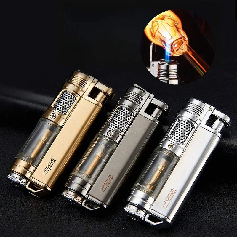 

Transparent Body Strong Flame Cigar Lighter Metal Windproof Jet Torch Butane Lighter Smoke Portable Airbrush 1300℃ Men's Gadgets