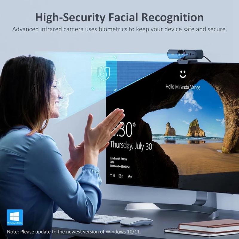 Imagem -02 - Face Recognition Webcam Face Recognition Câmera Conta de Desbloqueio para Windows 10 11 Video Call Olá