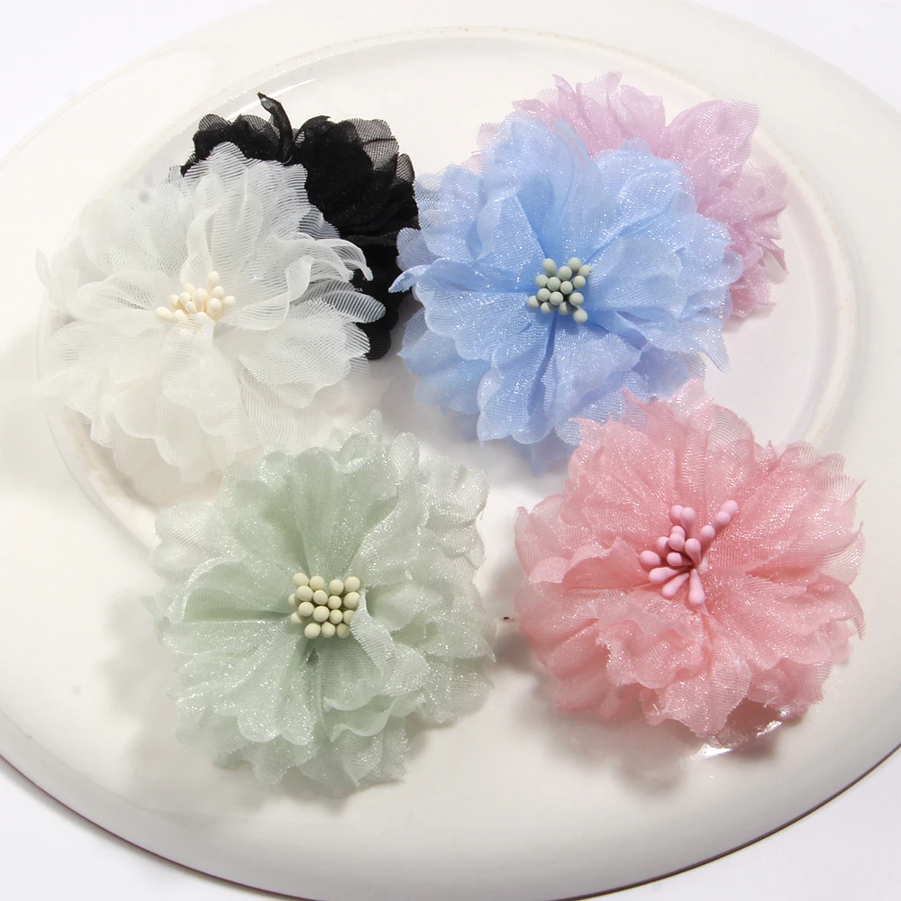 

Искусственные цветы из шифоновой сетки 5 см для изготовления одежды, аксессуаров для волос, букетов, свадебных украшений, поделок, декора дома DM874