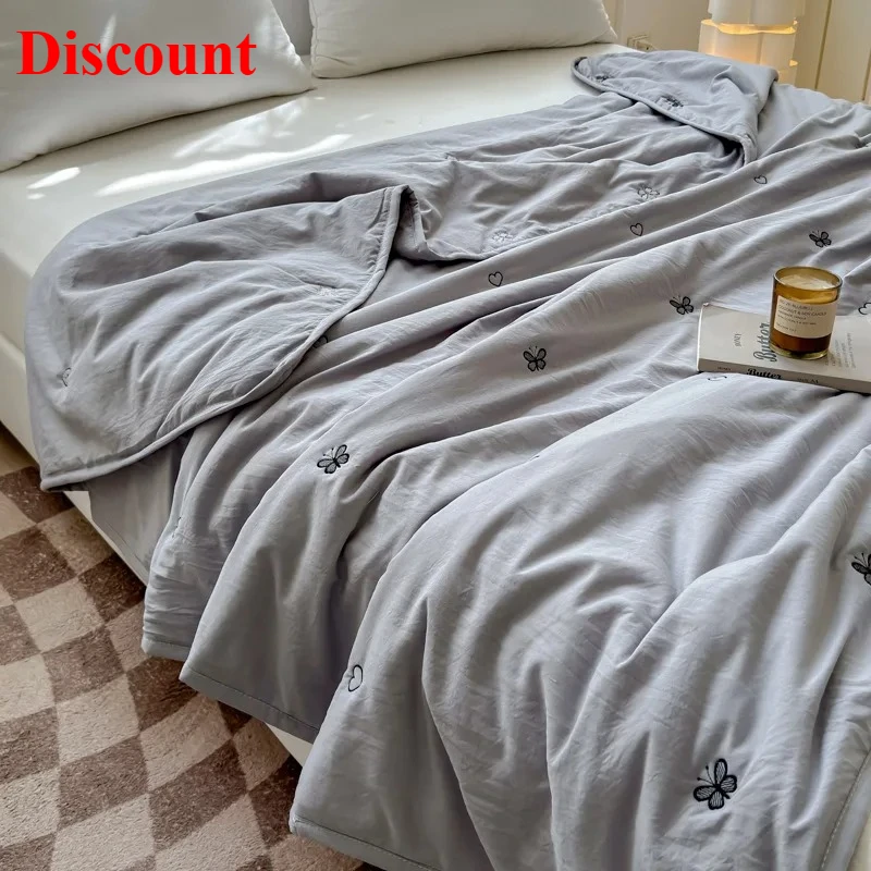 Embroidered washed cotton summer quilt machine washable light dormitory single double summer air conditioner quilt