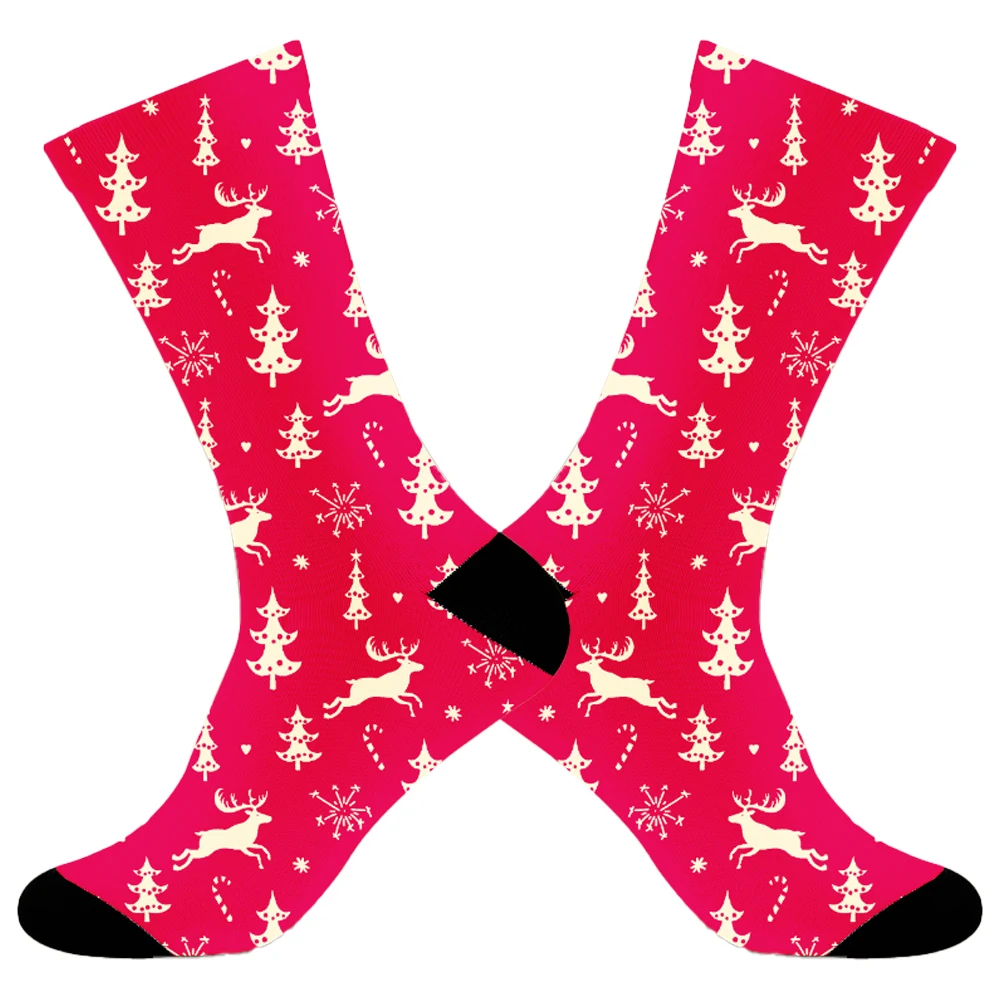 Chaussettes de Noël coordonnantes pour hommes et femmes, motif de couture chaud, peinture en aérosol, chaussettes de cyclisme décontractées, offre spéciale