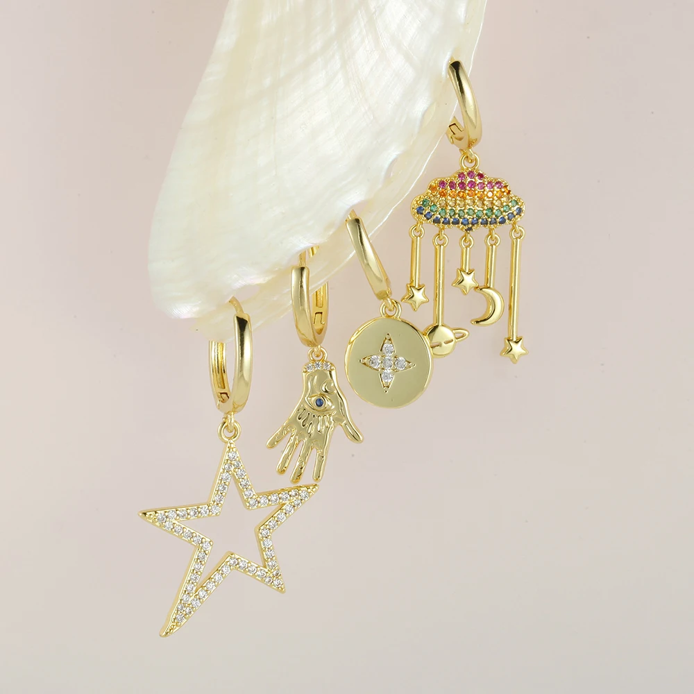 Trendy Star Earrings For Women Gold Color Copper Party Wholesale Excellent Quality Euro-American Jewelry