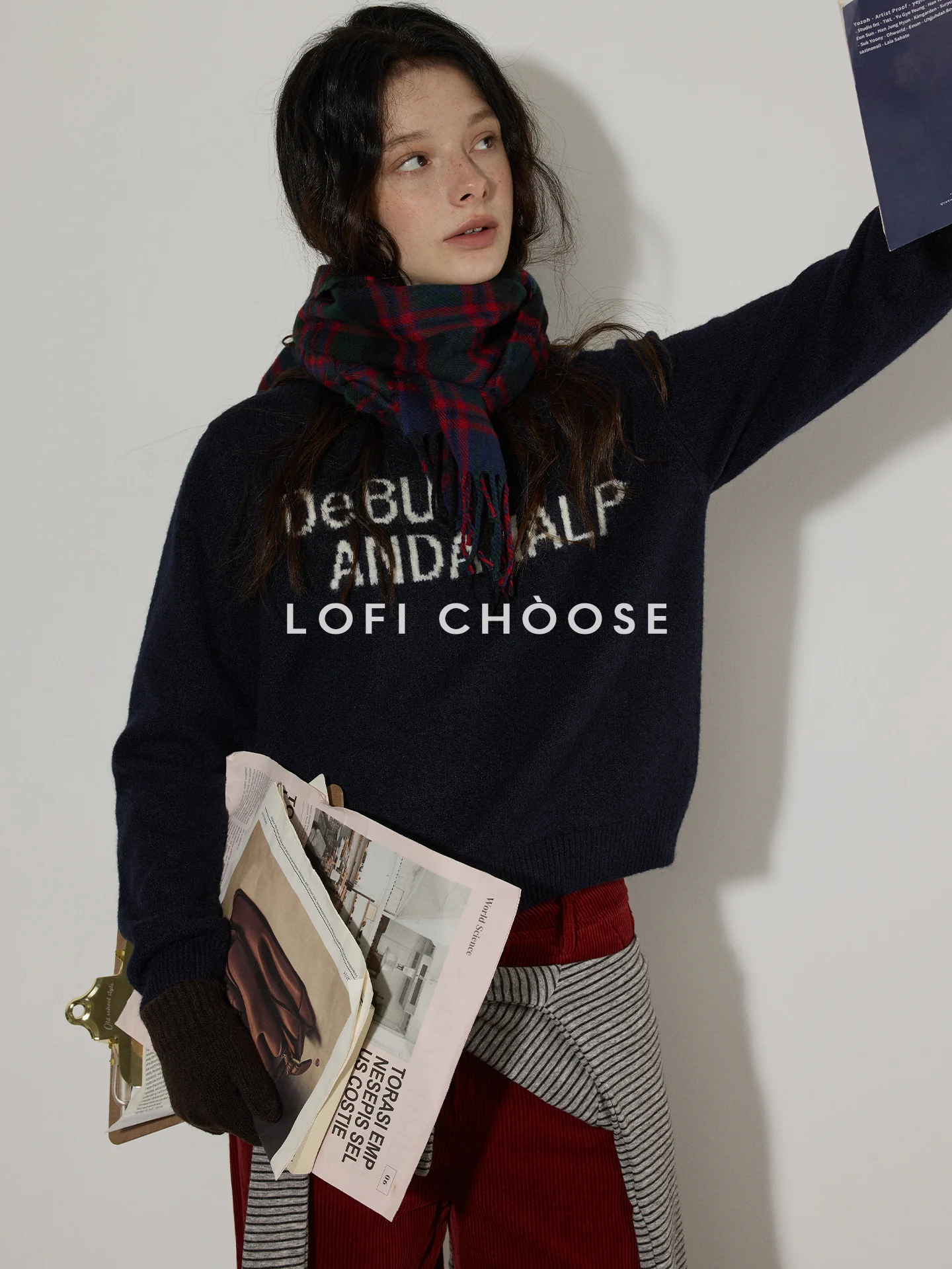 

Lofi Choose Color Blo Letter Knitted Sweater Women's Autumn Winter New Design Soft Cozy round Ne Pullover Long Sve