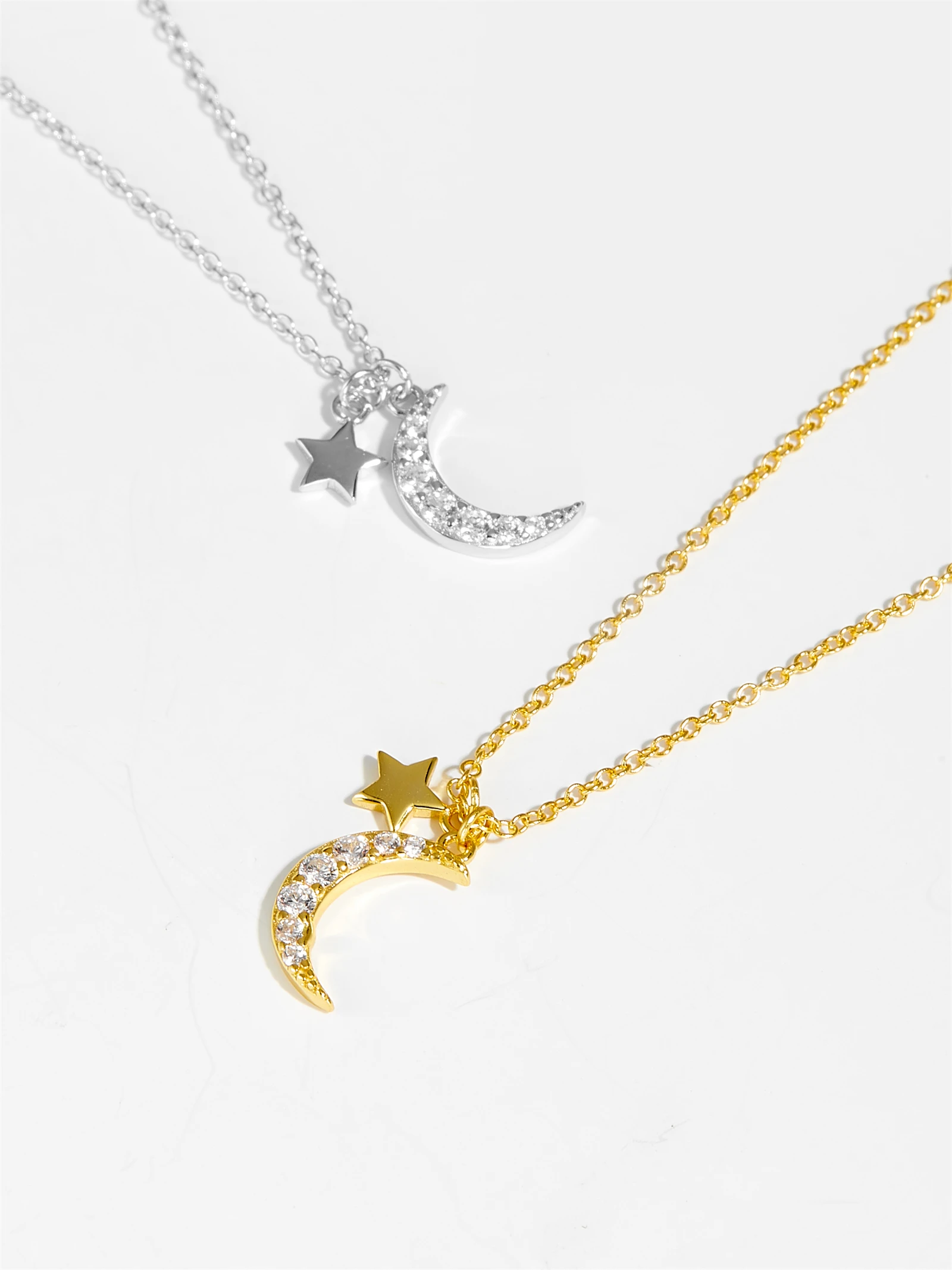 ANDYWEN 925 Sterling Silver Necklace with Zircon CZ Moon Star Pendant  Long Chain Women Elegant Wedding Jewelry Crystal Luxury