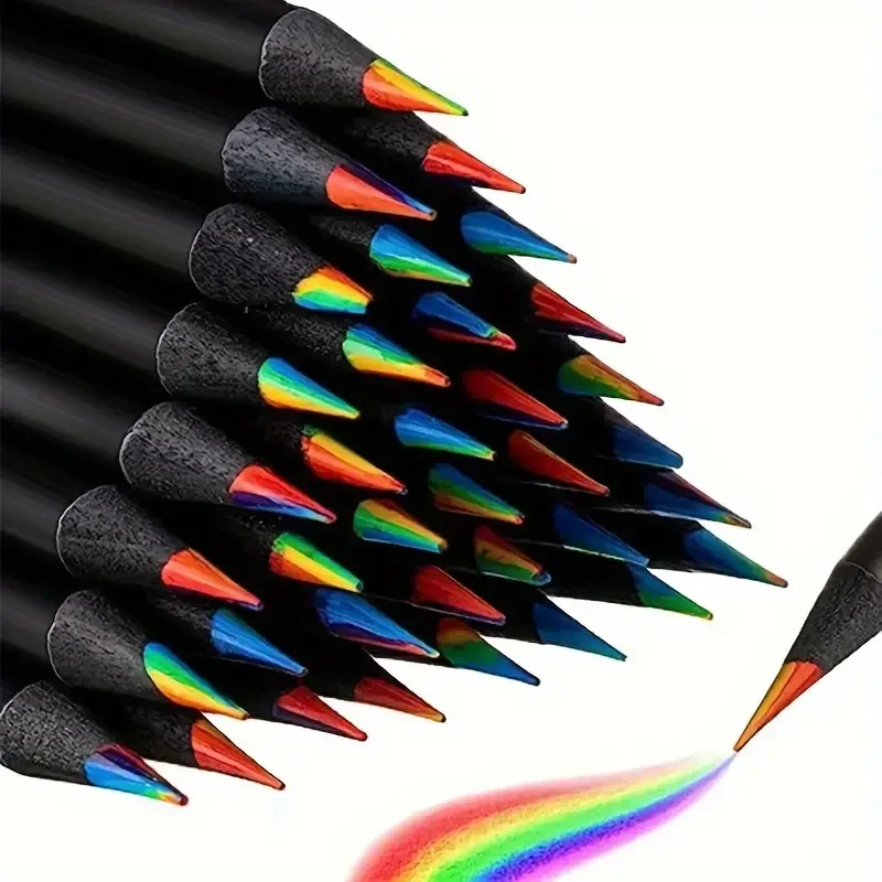 12pcs/Set Kawaii Rainbow Pencil 7 Colors Concentric Gradient Crayons Kids Gift Colored Pencils Art Painting Drawing Stationery