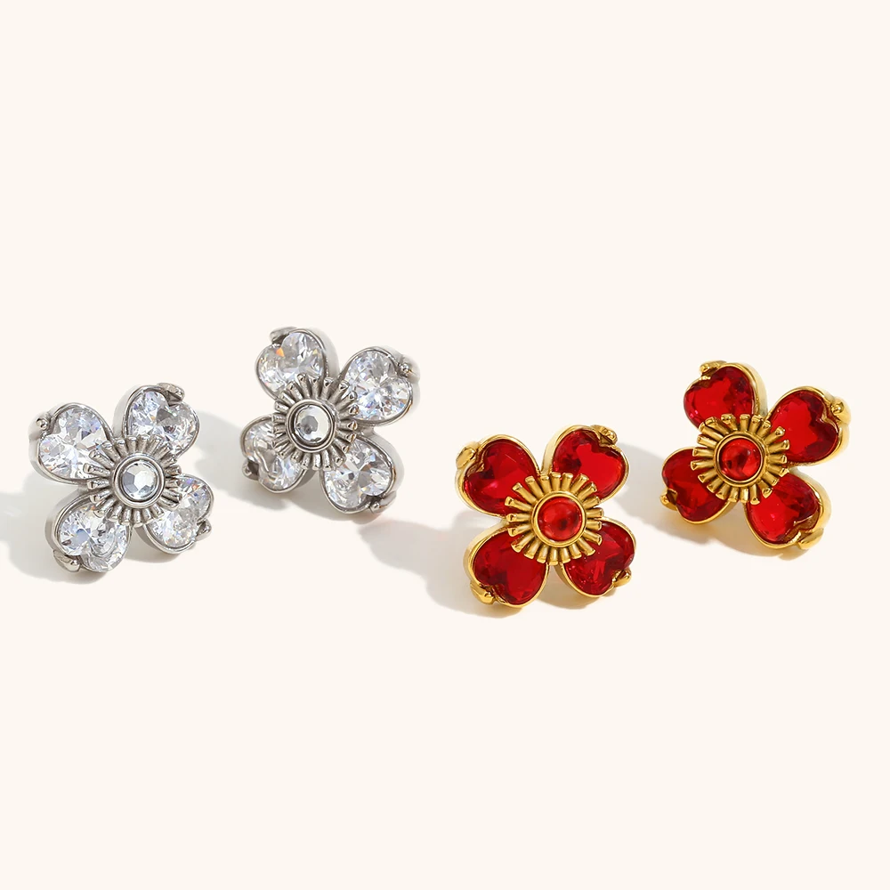 La. Muses High Quality Luxury Cubic Zirconia Flowers Stainless Steel Women's Earrings Fashionable Waterproof Jewelry Gifts