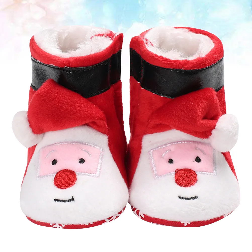 Baby Boots Cotton Santa Christmas Shoes Winter Warm Soft Non-Slip for Infants 0-12 Months Easy on Off Infant Learning to Walk
