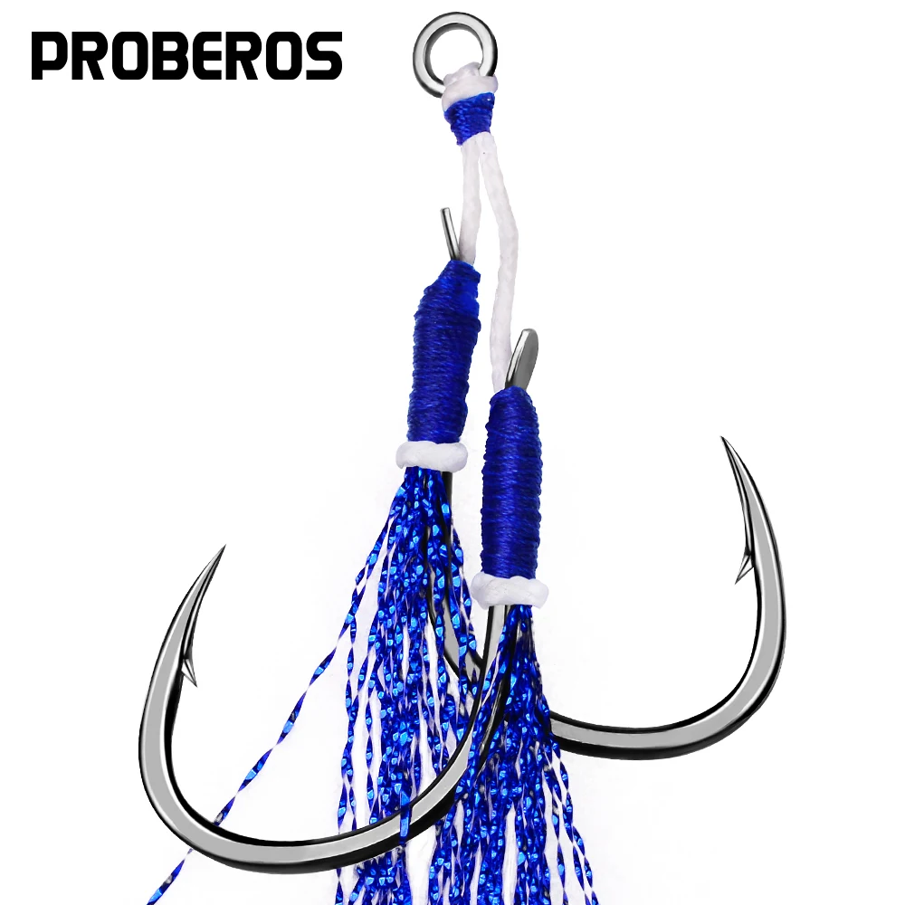 PROBEROS 5 Stück Doppel-Angelhaken, Jigging-Haken Angelzubehör für Slow-Pitch-Jigs und Vertikal-Jigging-Köder