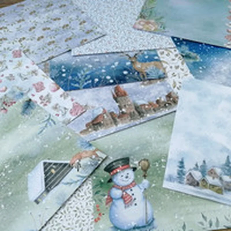 DIY Photo Album Hand Account Card Winter Snowman Pattern Paper Scrapbook Bag Background Single Side School Supplies