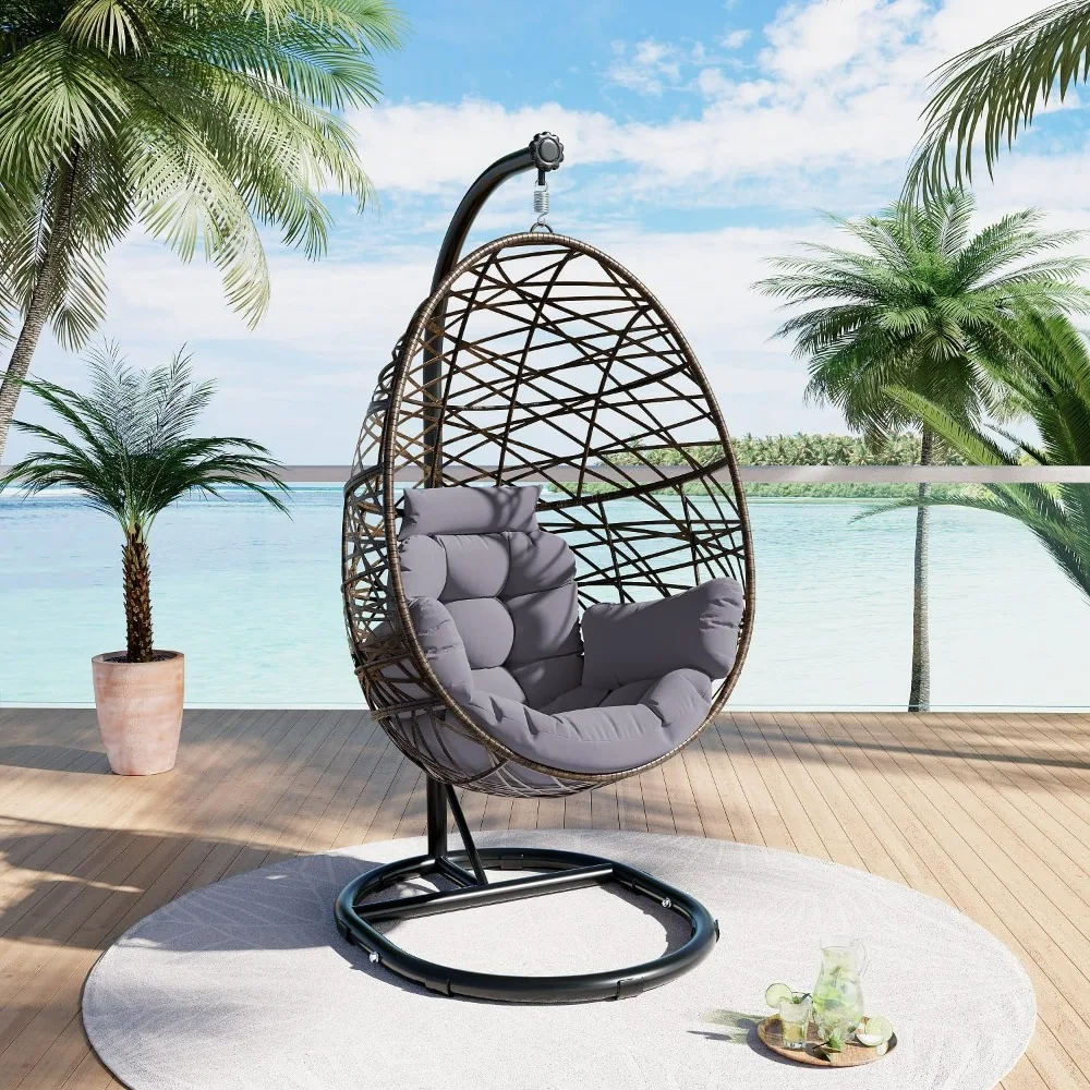 

Egg Chair with Stand Color Cushion Brown,Outdoor Indoor Wicker Tear Drop Hanging Chair ,Hanging Basket Chair Hammock