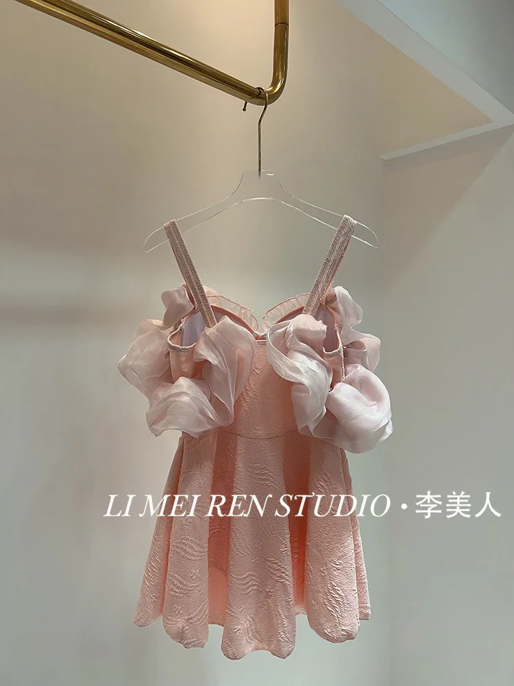 New vacation sweet white pink dress style jumpsuit Female swimsuit