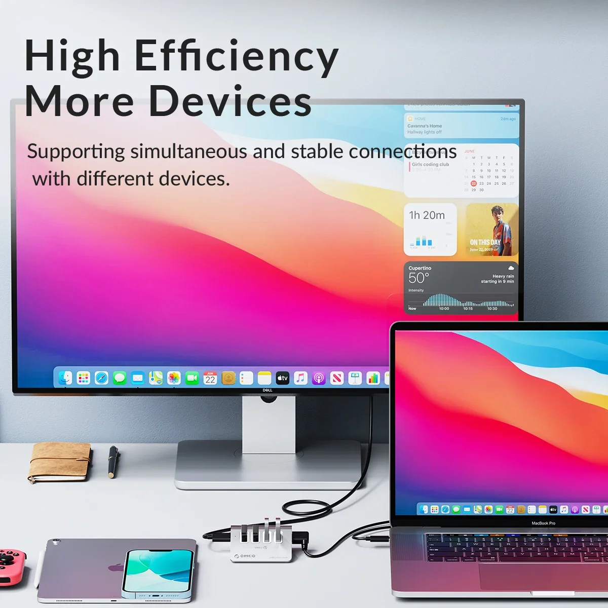 ORICO 10Gbps USB 3.2 HUB Aluminiowy Szybki Hub USB Typu C OTG Rozdzielacz do Akcesoriów MacBooka, Rozgałęźnik do Laptopa, Stacja Dokująca — zdjęcie produktu 3