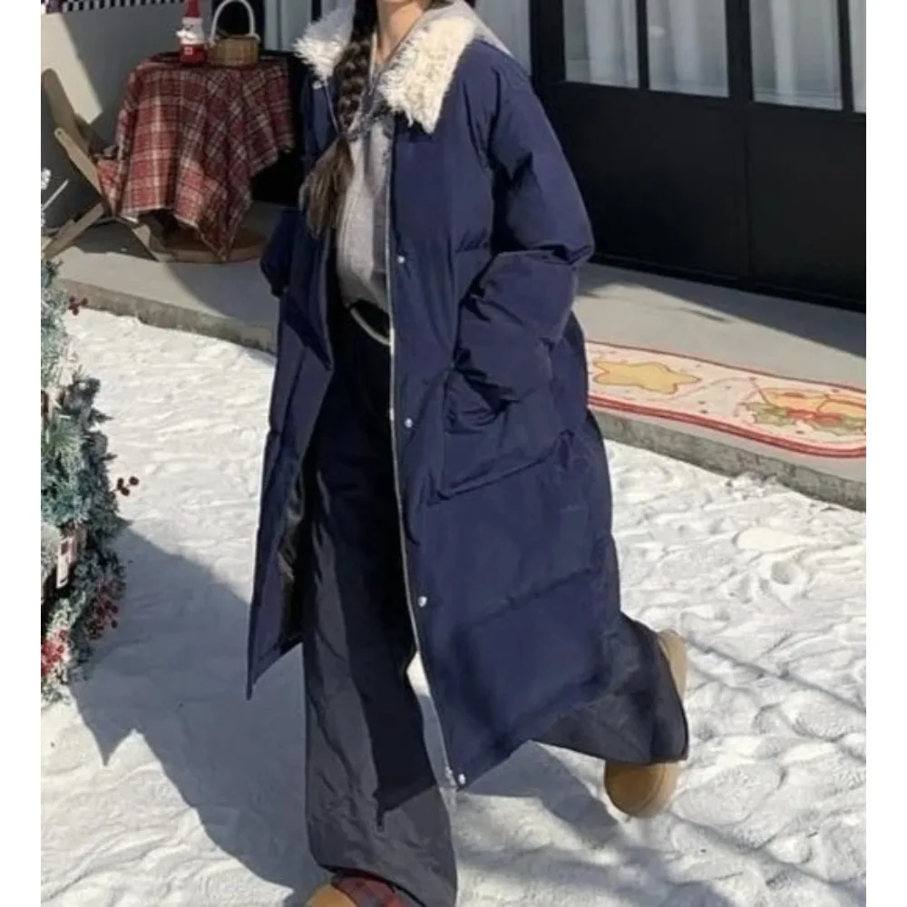 

Длинное пикантное женское зимнее многоцелевое шерстяное пальто с толстыми лацканами и меховым воротником