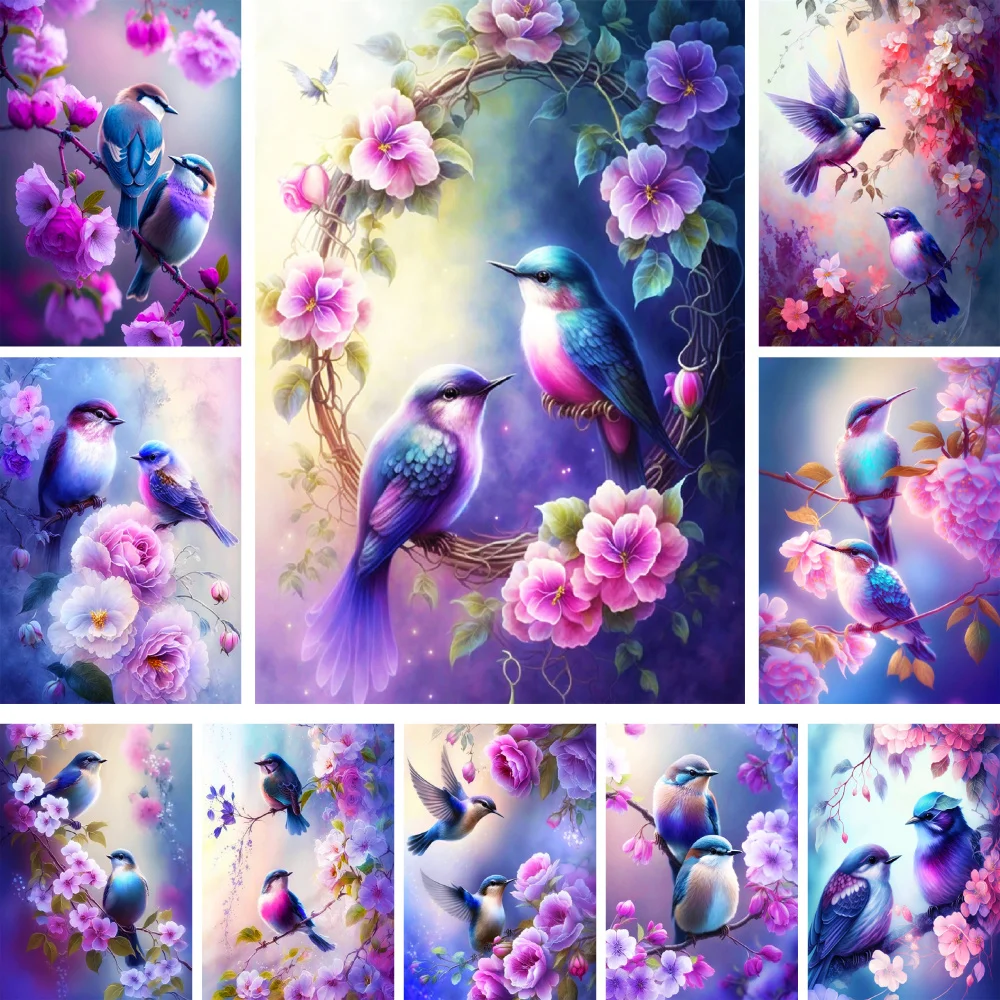 Bird Flowers Printed Fabric 11CT Cross Stitch DIY Embroidery Set Needlework Painting Hobby Knitting Home Decor Wholesale Needle