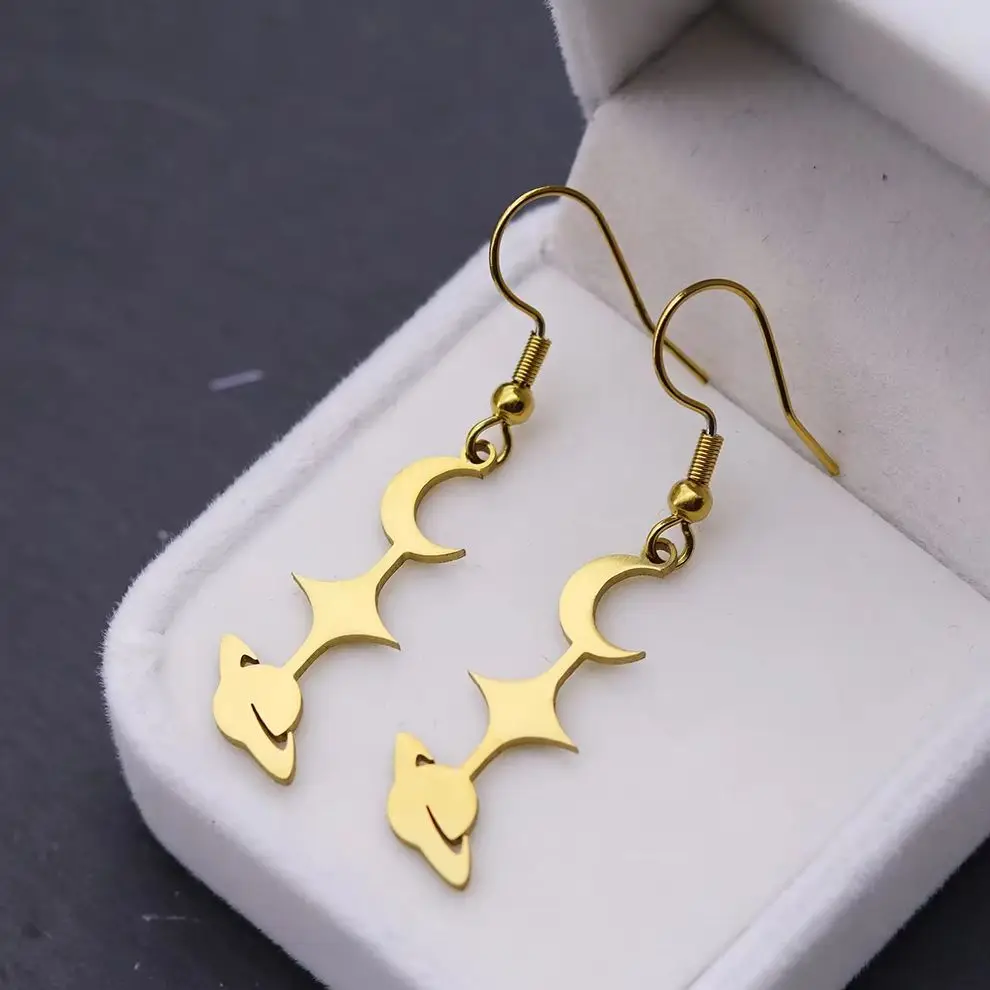 Celestial Moon Star Earrings for Women Cartilage Puncture Accessories Metal Stainless Steel Trendy Ear Hook Lady Jewelry Gift