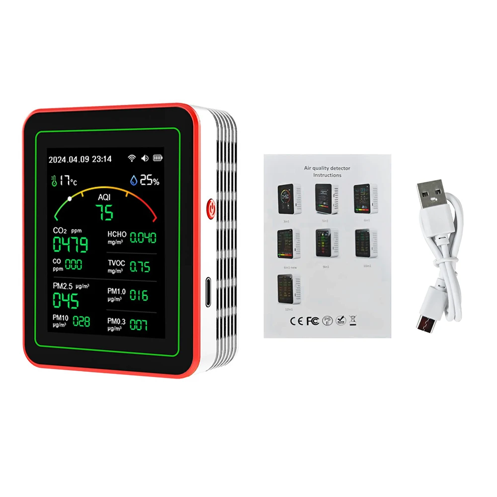 Multifunctionele digitale luchtkwaliteitsmeter CO2 CO TVOC HCHO PM-meter Digitale temperatuur- en vochtigheidstester Luchtdetector voor thuis - afbeelding 1