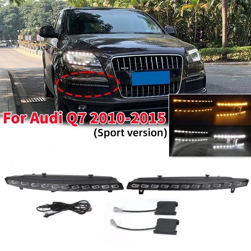 11LED Front Bumper Light Flowing Turn Signal Lights Daytime Running Lamps For Audi Q7 2010-2015 (Sport version)