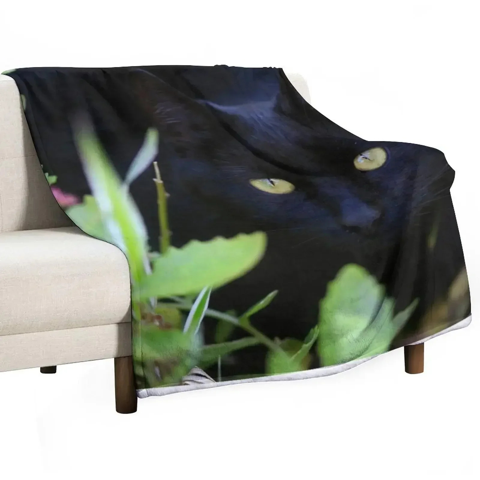 

Black cat sitting in garden Throw Blanket Blankets Sofas Of Decoration Kid'S Blankets