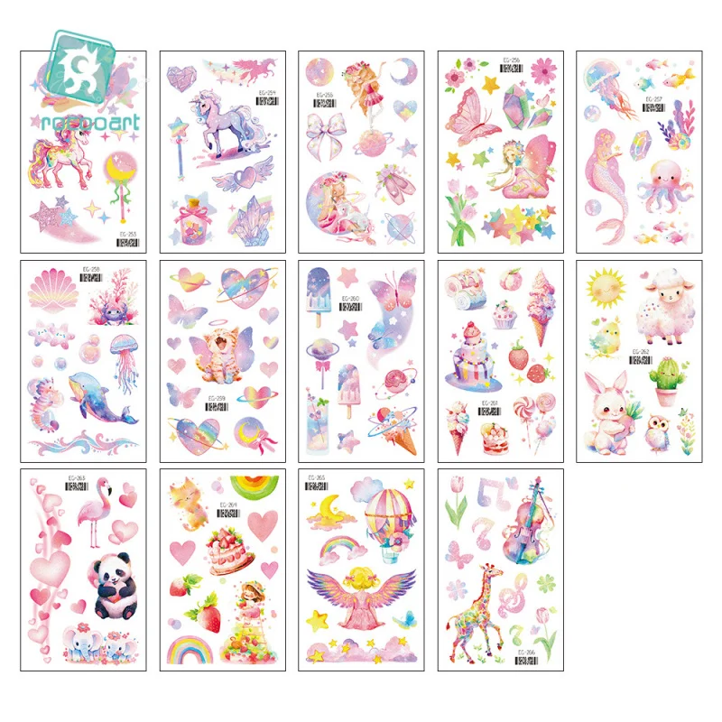 5 sheets  Cross-Border New Arrival Dream Glitter Unicorn Panda Rabbit Children Cartoon Cute Waterproof Tattoo