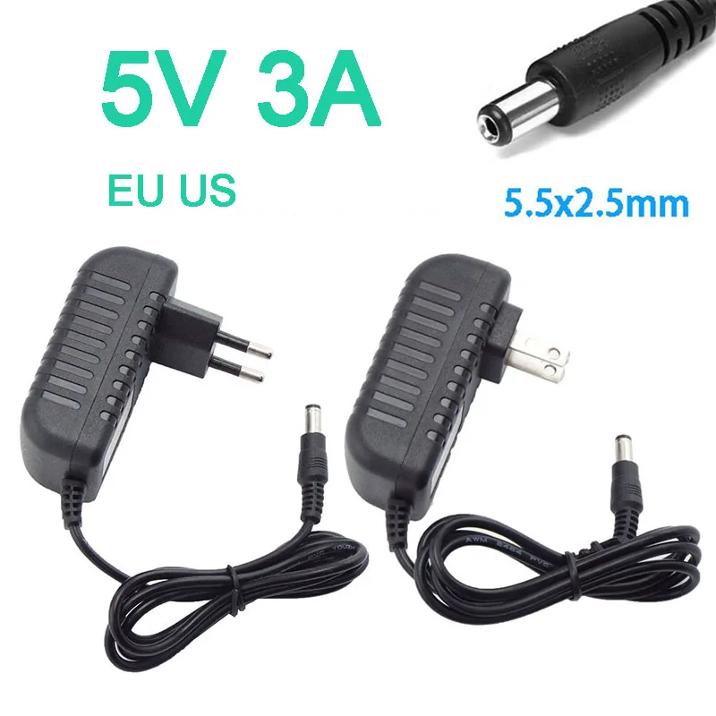 5.5*2.5mm AC 100-240V to DC 5V 3A CCTV Camera Adapter Power Supply Converter Wall Charger Switch Led Transformer Charging