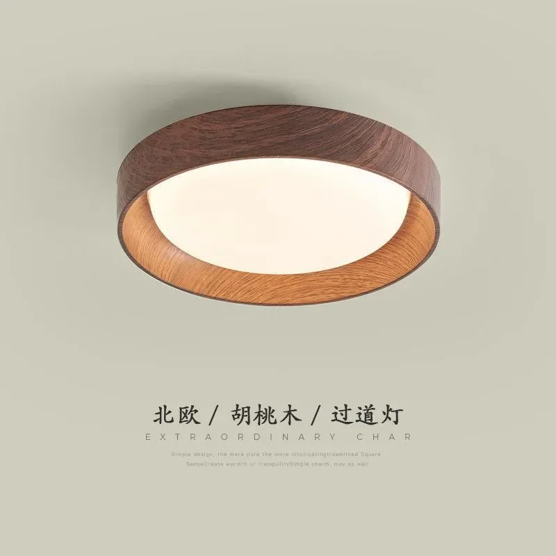 for Japanese Wabi Sabi Aisle Light Creative Retro Walnut Pattern Entrance Light Modern Minimalist Round Ceiling Lamp