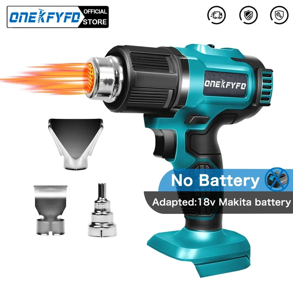 Cordless Handheld Hot Air Gun Temperatures Adjustable with 3 Nozzles Electric Heat Gun for Makita 18V Lithium Battery Power Tool