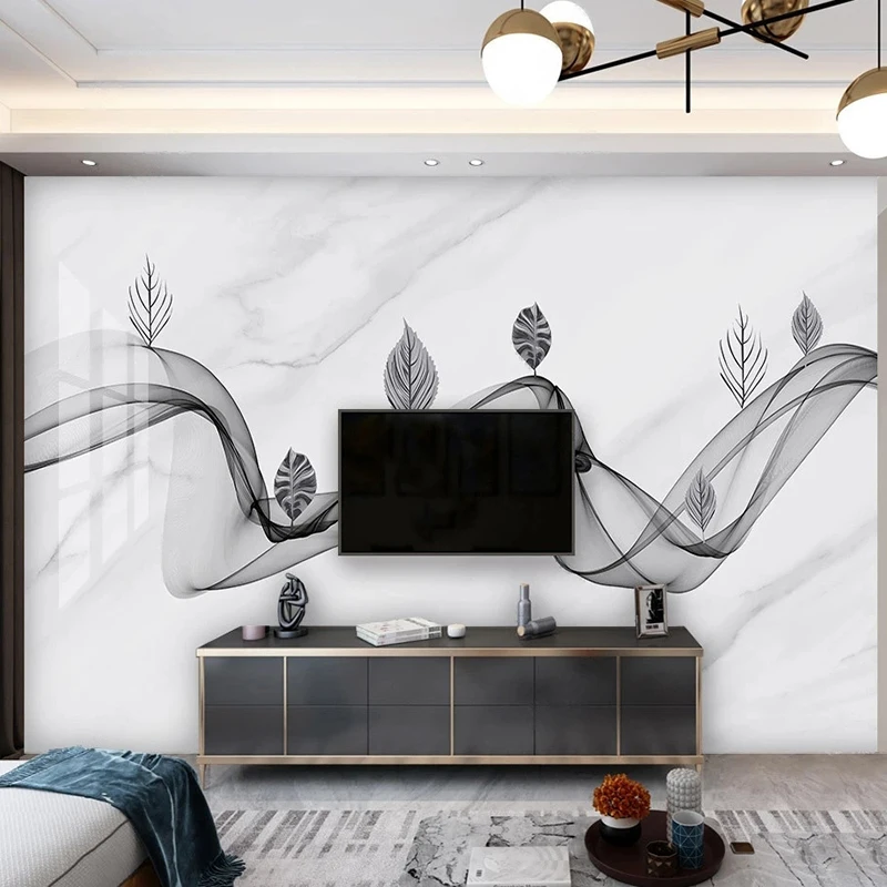 

Modern Custom Photo Mural White Marble Leaves TV Background Wallpaper Dining Room Gallery Abstract Art Backdrop 3D