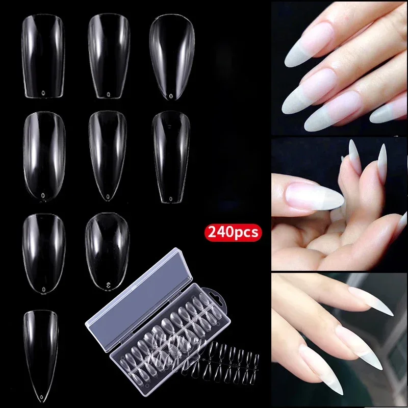 240pcs/Box Ultra Thin Traceless Acrylic False Nails Transparent Matte Full/Half Press On Nails Extension DIY Nail Art Decoration