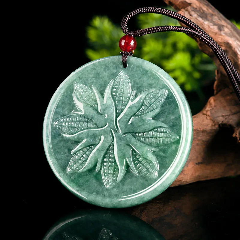 

Natural A-grade jade with abundant grains, corn pendant, bean seed flower piece fashionable women's style perfect gift for women