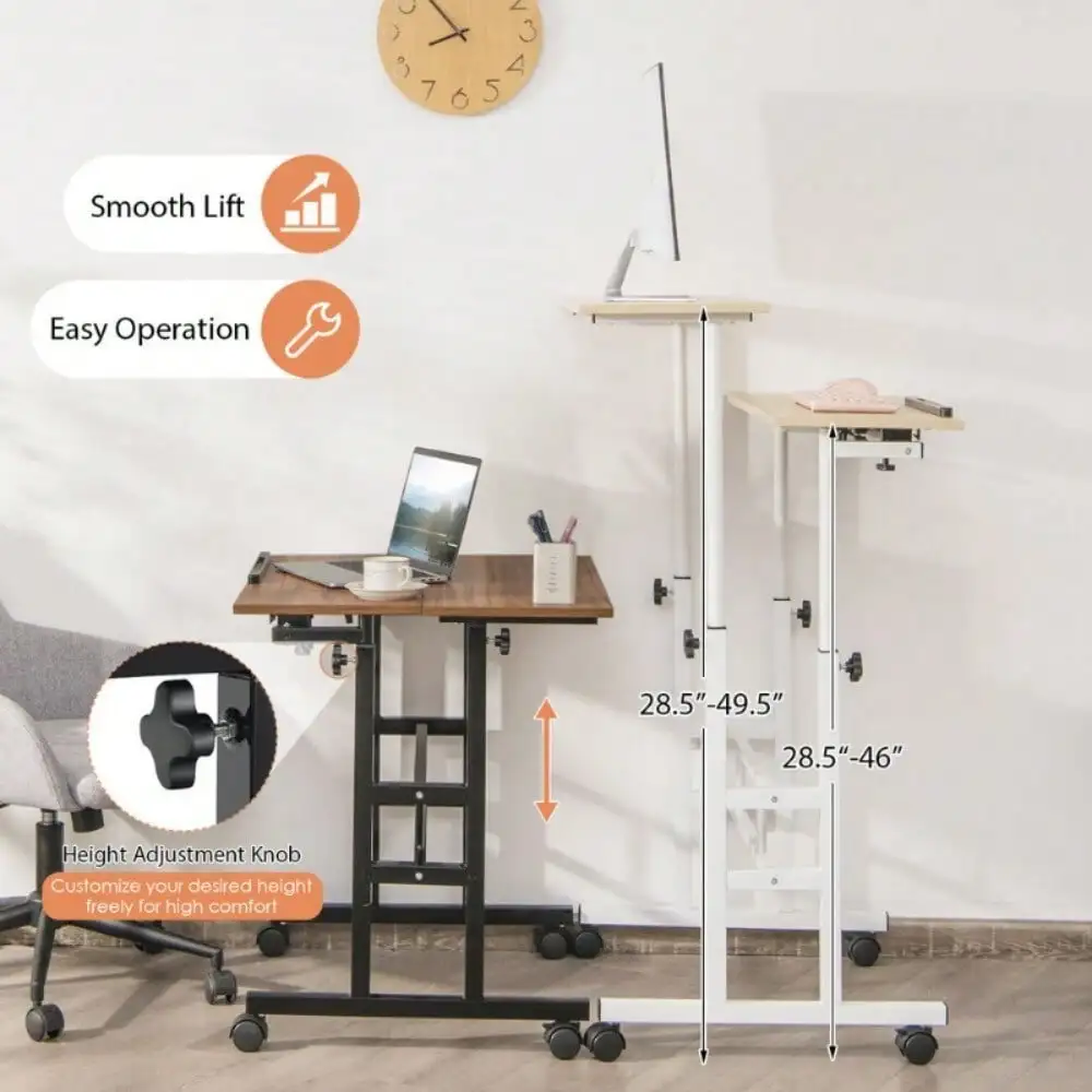 Mobile Stand up Desk Tilting Workstation Adjustable Computer Desk Walnut