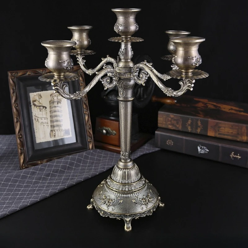 الفاخرة 3/5-الذراع خمر الشمعدانات الوردية حامل شموع معدني أوروبي للشموع المستدقة ديكور المنزل الأنيق #3