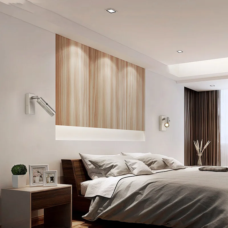 Nordic Reading LED Wall Sconce Corridor Bedroom Hotel Night Book Lights With Switch Adjustable Rotary Wall Lamp Back Spotlight