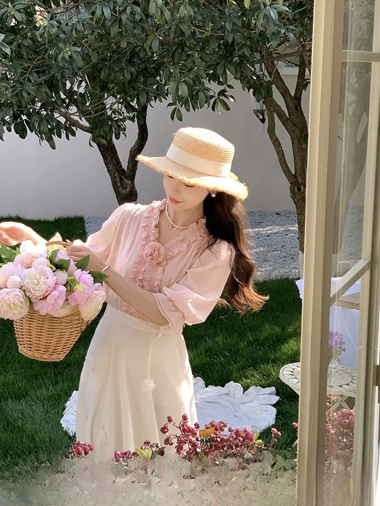 

No Errors Gentle Heavy Embelliment Silk irt Spring New Sle Loose Fit Long Sve V-Ne Thin Material Pure Color