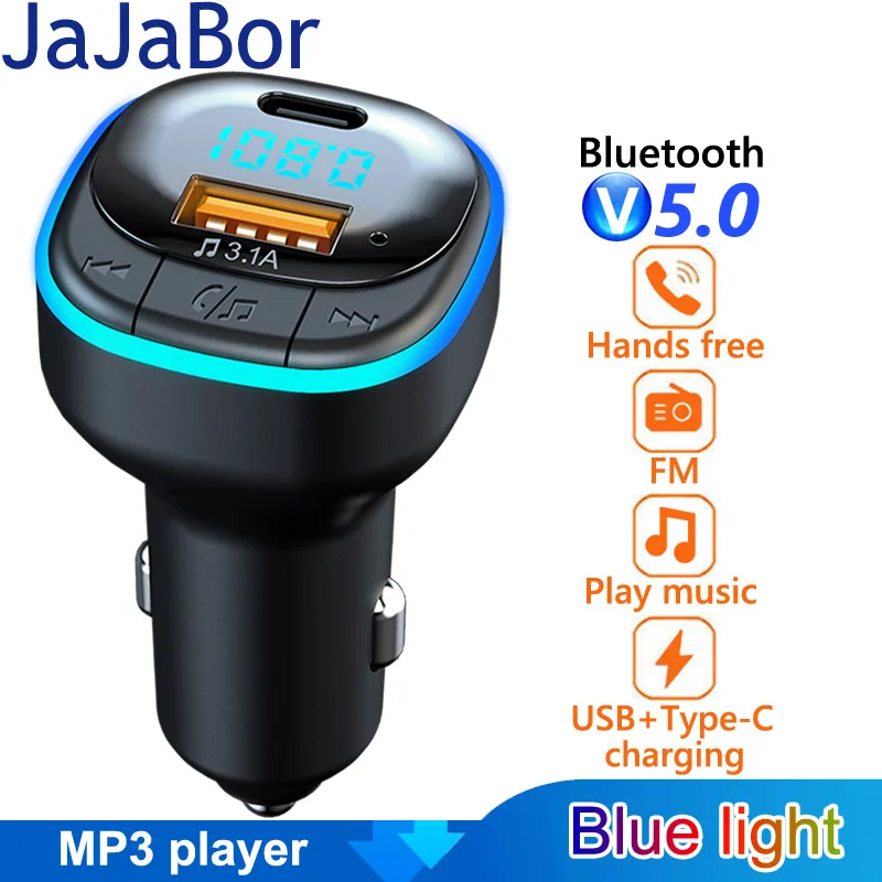 

JaJaBor FM Transmitter USB Flash Drive Car Mp3 Player Type C Usb 3.1A Fast Charging Phone Charger Bluetooth Handsfree Car Kit