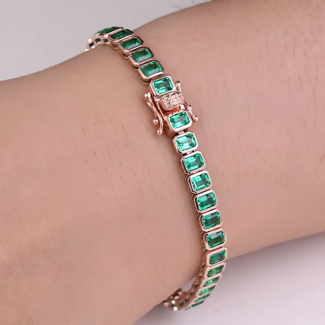 بروفانس غرامة مجوهرات 14K ارتفع الذهب سوار للتنس 3*4 مللي متر مختبر نمت الزمرد أساور للنساء مخصص هدايا المناسبات الطرف #5