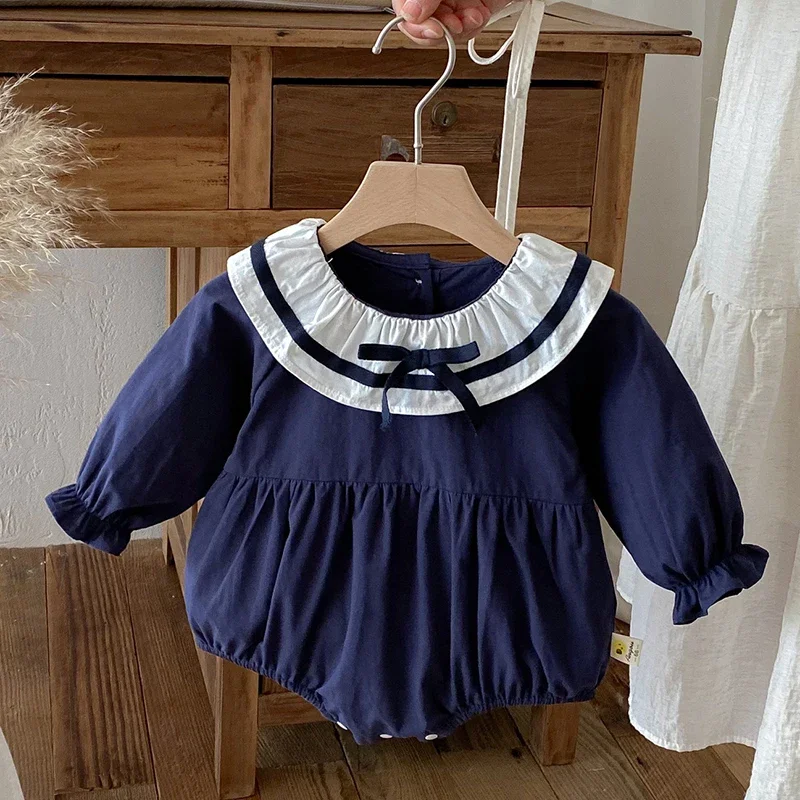 2025 New Autumn Infant Baby Girls Jumpsuit Long Sleeved Cotton Splicing Toddler Baby Girl Romper 0-24M Children Clothes
