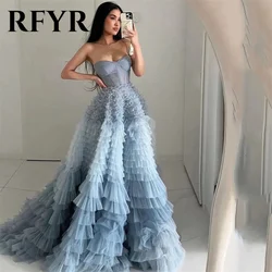 RFYR Elegant Long Prom Dresses Sweetheart A-Line فستان سهرة Crumpled Tulle Ruffles Evening Dress Tiered Party Dress Customized