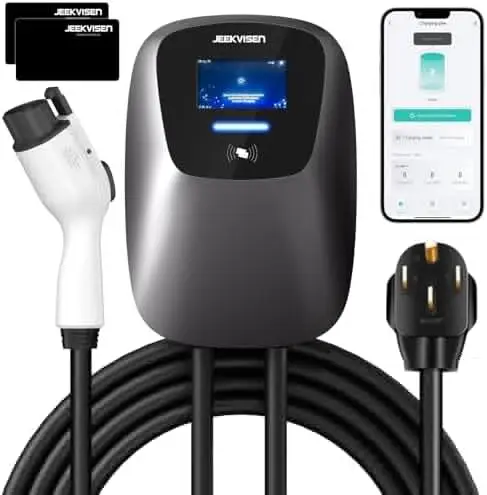 

Level 2 EV Charger 48Amp 240V WiFi Enabled with App & RFID – NEMA 14-50 Plug for & All EVs (Gray)