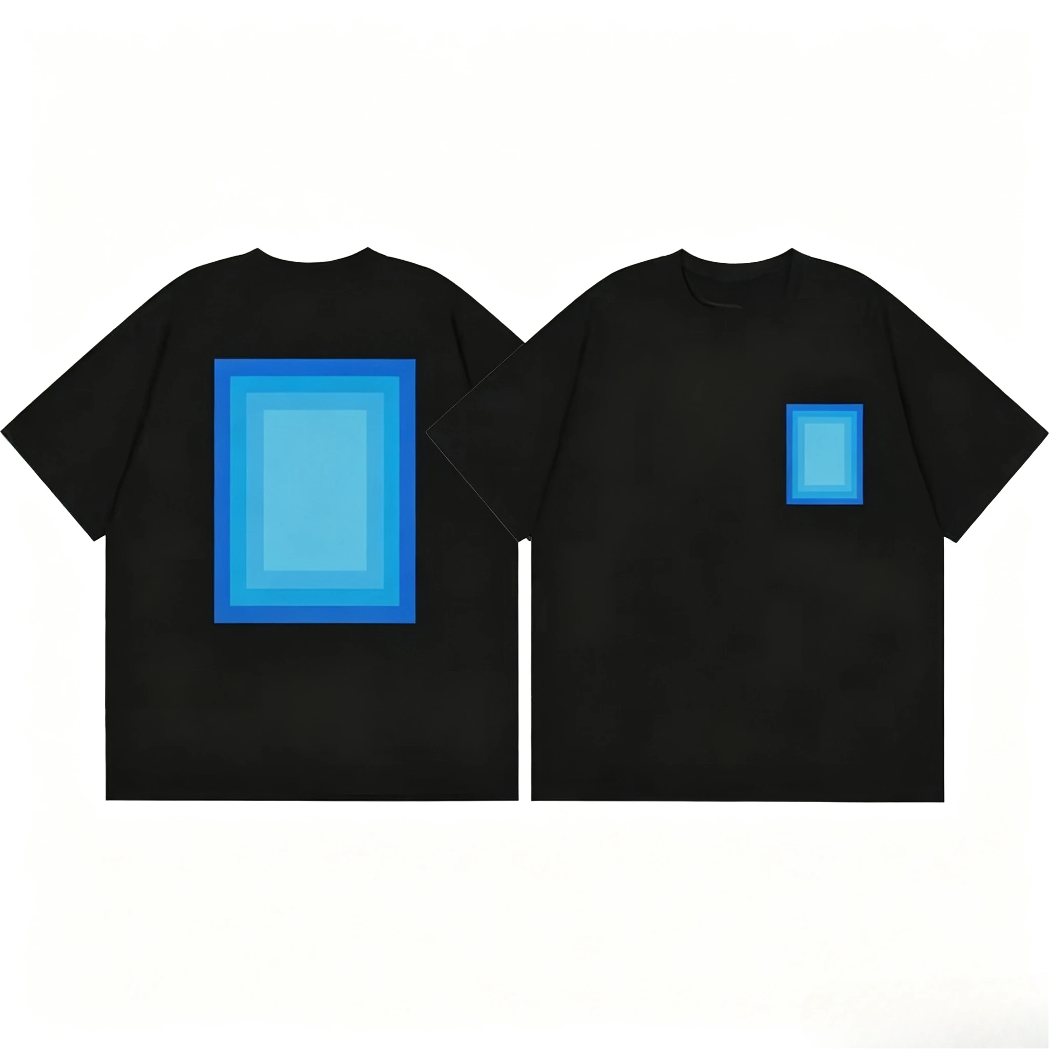 Minimal Front Back Blue Frame Print Cotton Tshirt Unisex Y2K Casual Daily Streetwear Simple Tops