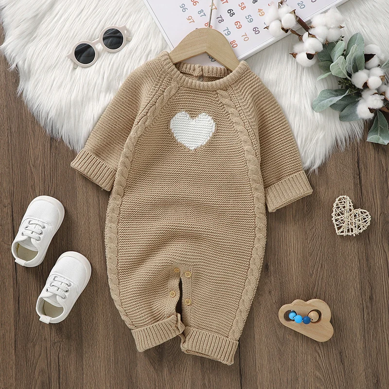 Newborn Baby Rompers Knit Infant Girl Boy Jumpsuit Long Sleeve Autumn Kid Child Clothes Fashion Solid Cute Loving 0-18M Overalls