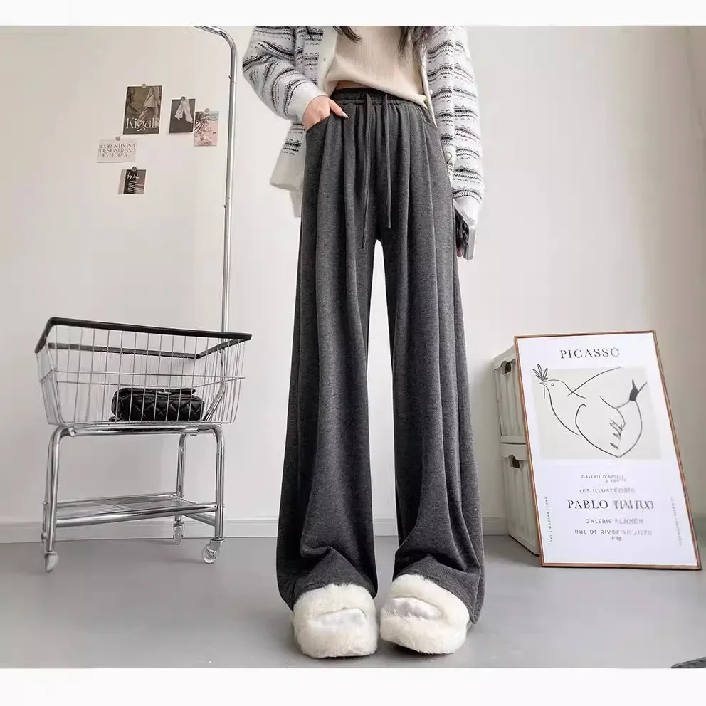 2024 New Women's Rice Cake Pants Autumn Winter Straight Leg Slimming Casual Soft Supplenknit Petite Bell Bottoms