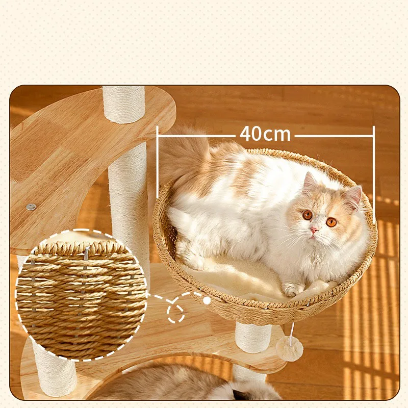 Solid Wood Cat Tower Tree Nest Game Climbing Frame Hammock Scratching Post Cats Mat Sofa Products Pet Products for Kittys