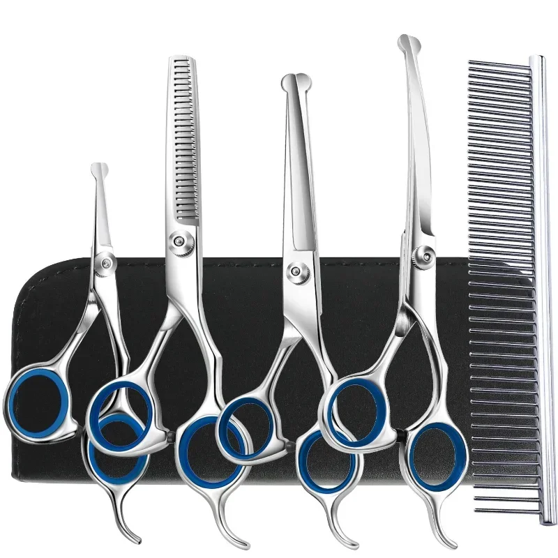 Pet Grooming Scissors Round Head Professional Stainless Steel Dog Hair Scissors Pets Shears Animal Cutting Portable Set