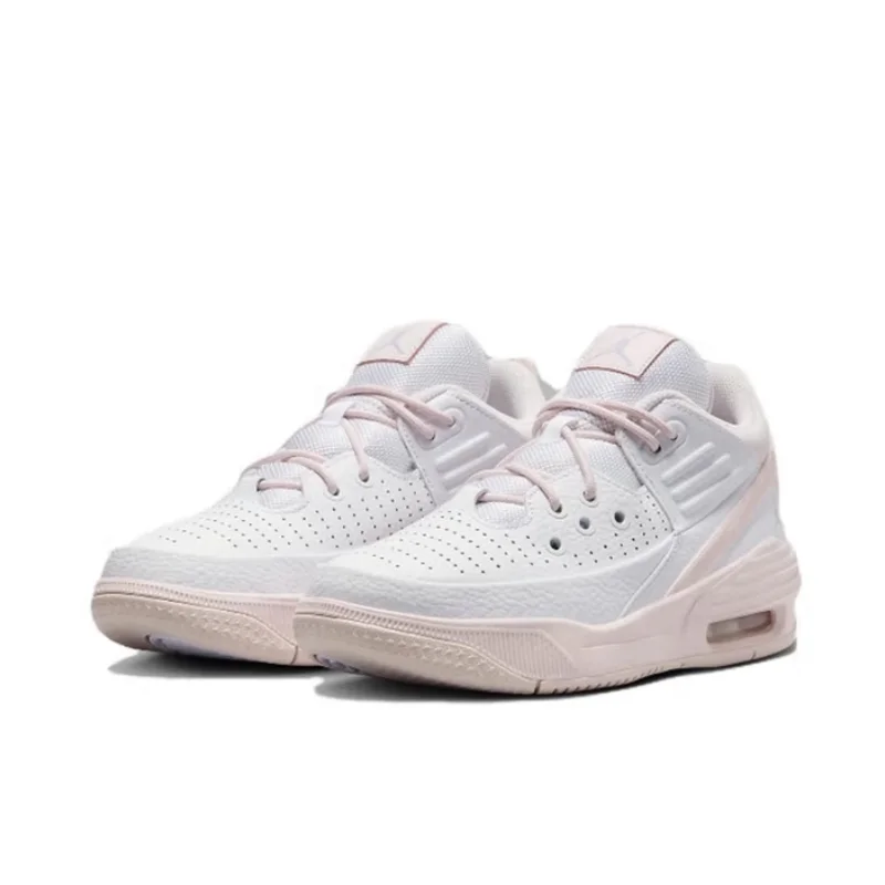 

Nike's New Shock-Absorbing, Wear-Resistant, Comfortable Training Women's Basketball Shoes Jordan Max Aura 5 with Supportive and Stable Mid-Top Basketball Shoes for Everyday Use, Simple Design with White and Pink Color-Blocking, Fresh and Casual Sports Bas