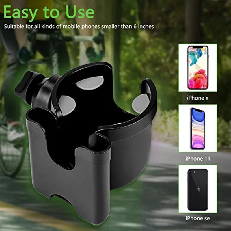 

Universal Stroller Cup Holder, Adjustable Drink Holder with Phone Holder for Baby Stroller, Wheelchair, Walker, Bike, Scooter